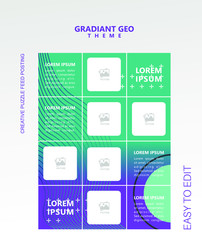 modern social media post feed, instagram feed, blue, pink, orange,  green, fashion,  minimalist.