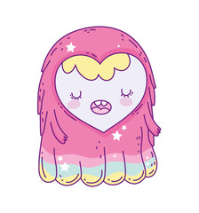 Kawaii female monster cartoon with hair and stars vector design