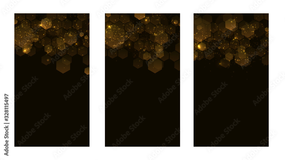 Aufkleber Set of dark background with hexagons for mobile app. Modern dark abstract vector texture. Hexagon pattern. Gradient web ui design. Mobile app interface. Vector illustration layout template design.
