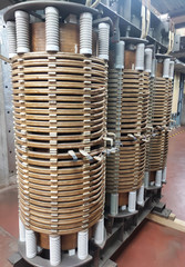 internal  parts (core and coils) of three phase distribution transformer