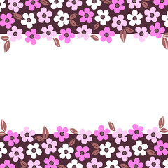 Fototapeta na wymiar Horizontal floral frame in brown and pink colors. Template for postcards, labels, signs. Vector