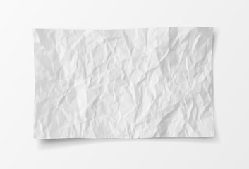 White crumpled paper sheet background. Wrinkled paper texture clean