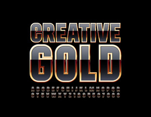 Vector Creative Gold and Black Font. Luxury shiny Alphabet Letters and Numbers