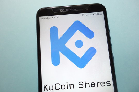 KONSKIE, POLAND - November 17, 2018: KuCoin Shares (KCS) cryptocurrency logo displayed on smartphone