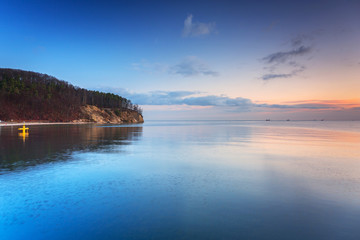 Cliff on the Baltic Sea at sunrise in Gdynia Orlowo. Poland