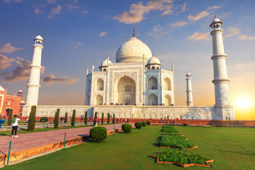 Fototapeta na wymiar Taj Mahal in India, wonderful sunset view, Agra