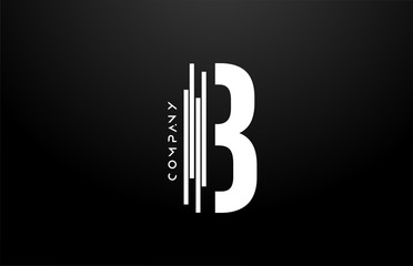 B black white letter alphabet logo design with lines icon for business and company