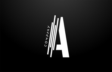 A black white letter alphabet logo design with lines icon for business and company