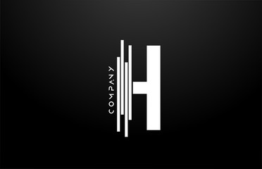 H black white letter alphabet logo design with lines icon for business and company