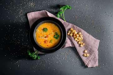 Delicious vegetable potato soup served in a bowl