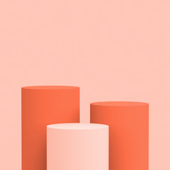 3d orange white cylinder podium minimal studio background. Abstract 3d geometric shape object illustration render. Display for cosmetic perfume fashion product.