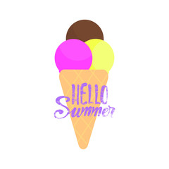 Tasty cone ice cream, vector illustration