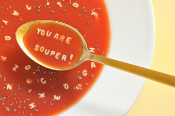 Soup With Letter Noodles On Spoon - 328122495