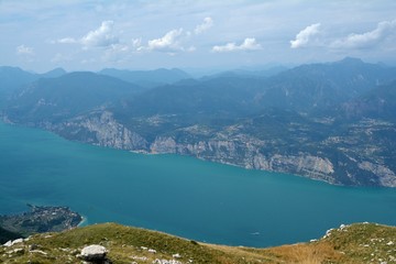 Fototapeta premium Panorama of Lake Garda, view from Monte Baldo, Verona, Italy, August 2019