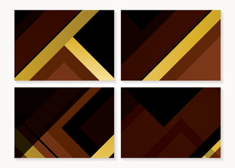 Abstract polygonal gold, brown and black background template set. Vector illustration.