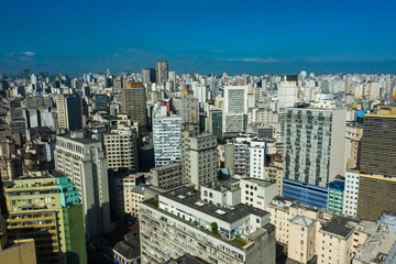 Fototapeta na wymiar Crowded city residence aerial view. Cityscape background. Sao Paulo city, Brazil. 