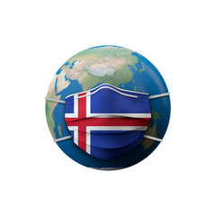 Fototapeta premium Iceland flag protective medical mask. 3D Rendering