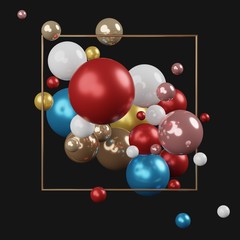 3d render top view of colorful pastel balls that contain inside box with white background.