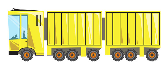 A long truck or road train isolated on a white background for design, flat vector stock illustration with car as a concept of logistics and transportation of heavy loads