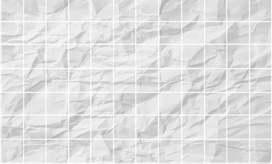 grid line paper of sheet, white straight lines on crumpled white paper texture background, Illustration business office and the bathroom wall and education.
