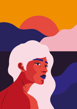 Frau mit Sonnenuntergang