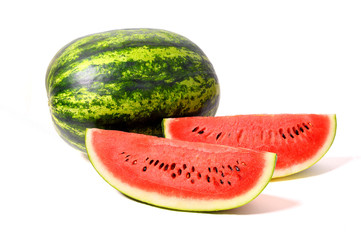 Watermelon and watermelon slice isolated on white background.
