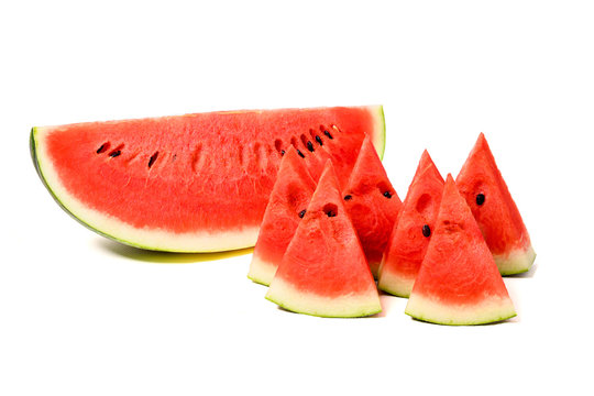 Watermelon Small Pieces Of Watermelon Slice Isolated On White Background.