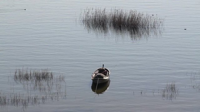 boat on the lake. bafa lake, mugla 