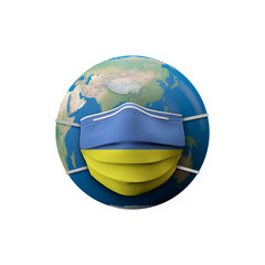 Ukraine flag protective medical mask. 3D Rendering