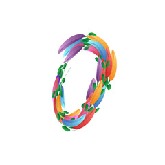 Number 0, 0 symbol. Zero icon creative poster design. Floral Abstract colourful brush. Spring banner template. Text vector concept. Artistic illustration.