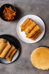 Delicious pancakes. Food for the holiday Maslenitsa. Macro. Top view.