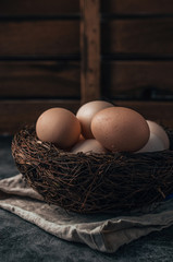 Natural, organic, bio easter eggs in nest