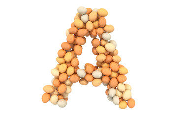 Letter A from chicken eggs, 3D rendering