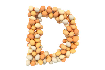Letter D from chicken eggs, 3D rendering