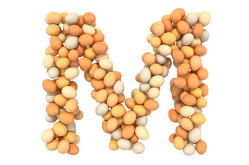 Letter M from chicken eggs, 3D rendering