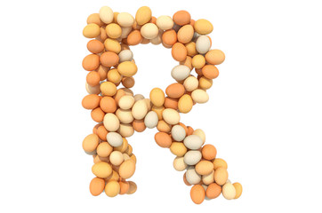 Letter R from chicken eggs, 3D rendering