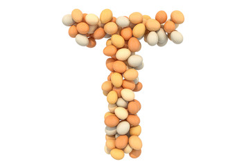 Letter T from chicken eggs, 3D rendering