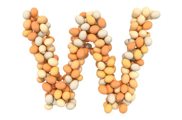 Letter W from chicken eggs, 3D rendering