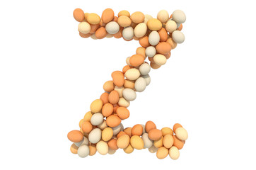 Letter Z from chicken eggs, 3D rendering
