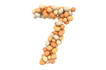 Number 7 from chicken eggs, 3D rendering