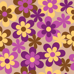 Seamless decorative vintage floral pattern with violet, pink, yellow and brown stylized flowers. vintage background, vector eps10 illustration