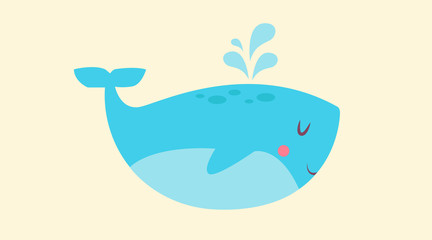 Vector Isolated Illustration of a Childish Whale, Cartoon Style