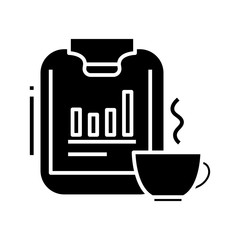 Office coffee black icon, concept illustration, vector flat symbol, glyph sign.