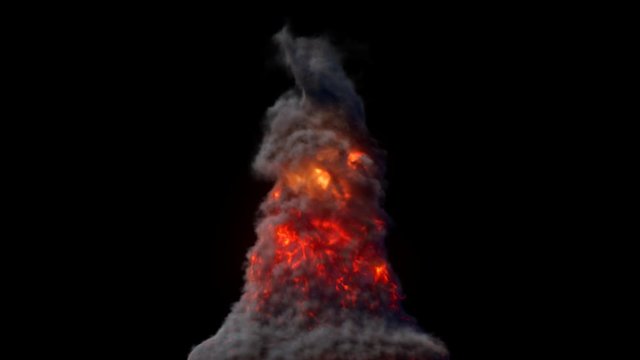 A fire tornado with black smoke grows and swirls. Animation with an alpha channel.