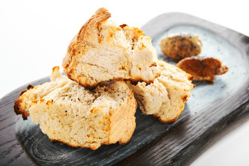 Burnt ciabatta with two kinds of butter