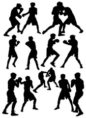  silhouettes of athletes boxers vector