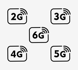 2G, 3G, 4G, 5G & 6G Icons