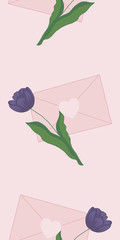vertical vector border with tulip and pink envelope