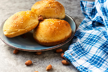 homemade burger buns with sesame and peanuts