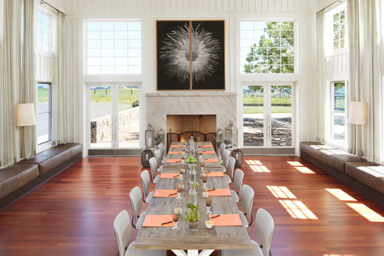 Conference room and fireplace at a luxury resort